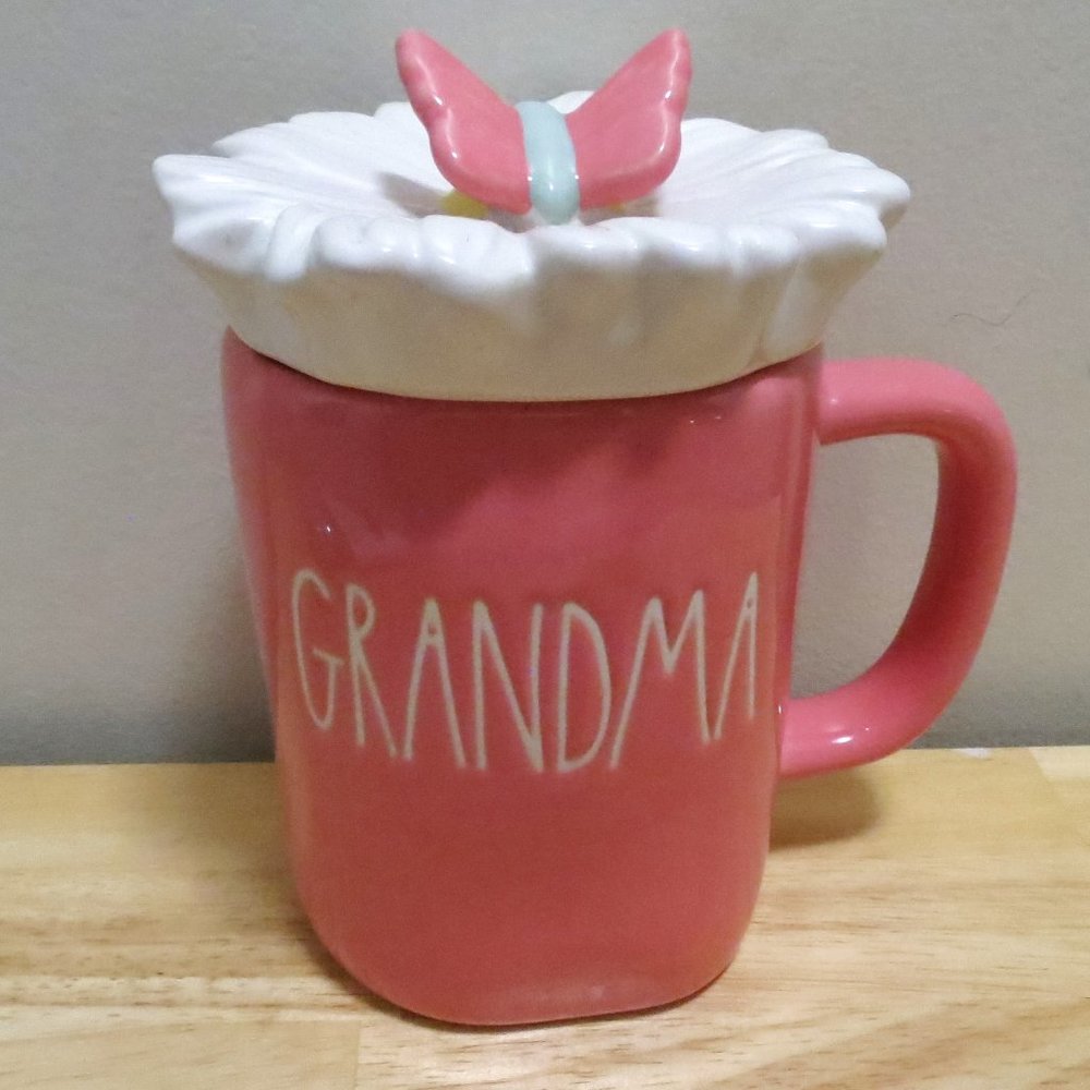 Rae Dunn Grandma Coffee Mug Butterfly Lid by Magenta 20oz PinkMPN 213